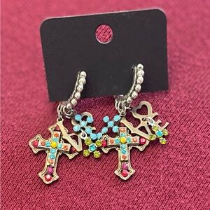 Colorful FAITH Cross Charm Earrings